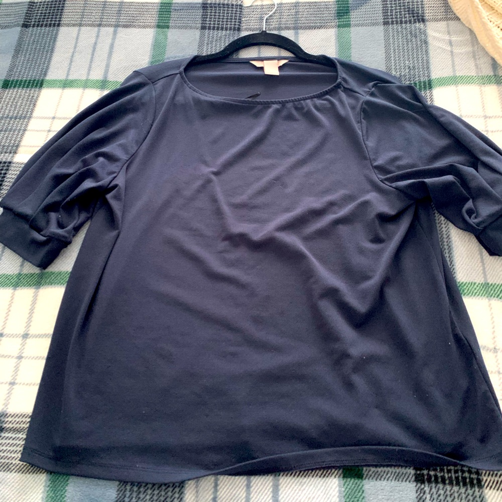 H&M M Navy Puff Sleeve Blouse